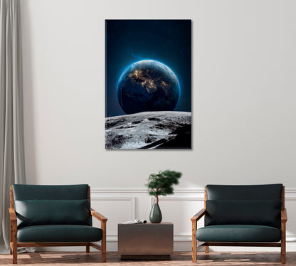 Moon Surface and Earth Canvas Print-Canvas Print-CetArt-1 panel-16x24 inches-CetArt