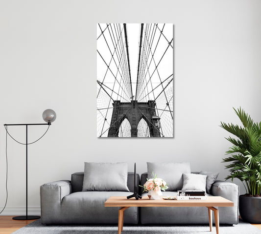 Brooklyn Bridge Black White Wall Art-Canvas Print-CetArt-1 panel-16x24 inches-CetArt