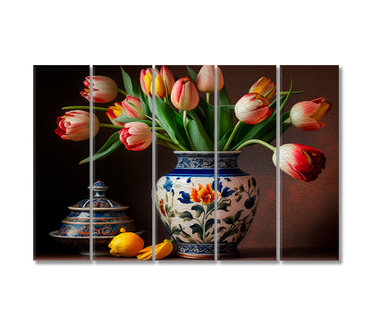 Tulips Still Life Wall Art Print-Canvas Print-CetArt-5 Panels-36x24 inches-CetArt