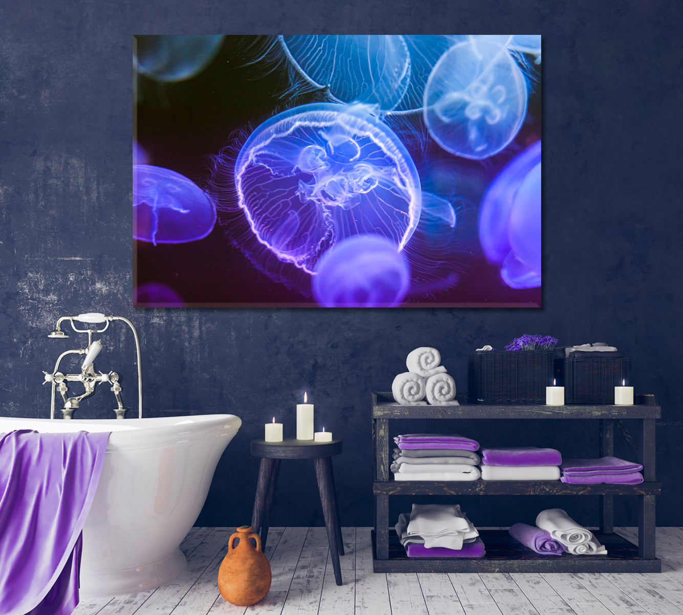 Blue Jellyfish Canvas Wall Decor-Canvas Print-CetArt-1 Panel-24x16 inches-CetArt