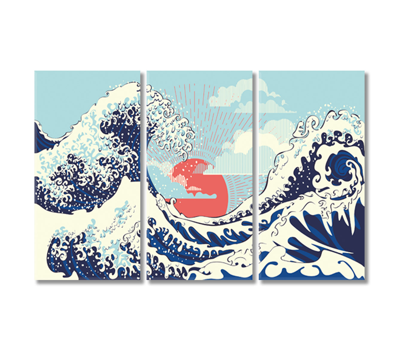 Sea Waves Sunset Vintage Art Canvas-Canvas Print-CetArt-3 Panels-36x24 inches-CetArt