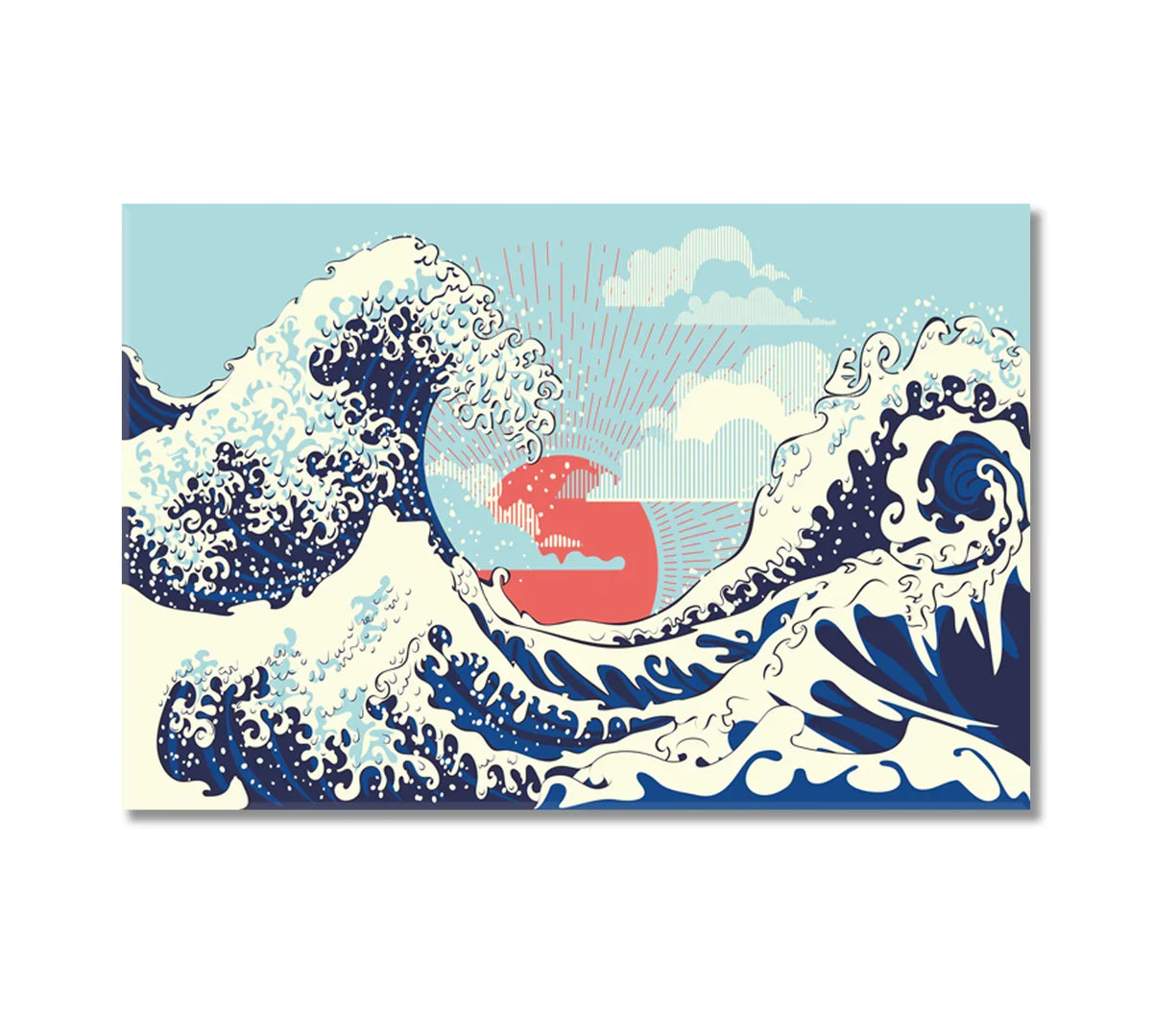 Vintage wave graphic with rising sun — nautical wall art