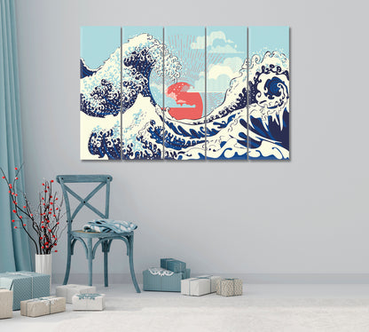 Sea Waves Sunset Vintage Art Canvas-Canvas Print-CetArt-1 Panel-24x16 inches-CetArt