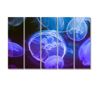 Blue Jellyfish Canvas Wall Decor-Canvas Print-CetArt-5 Panels-36x24 inches-CetArt