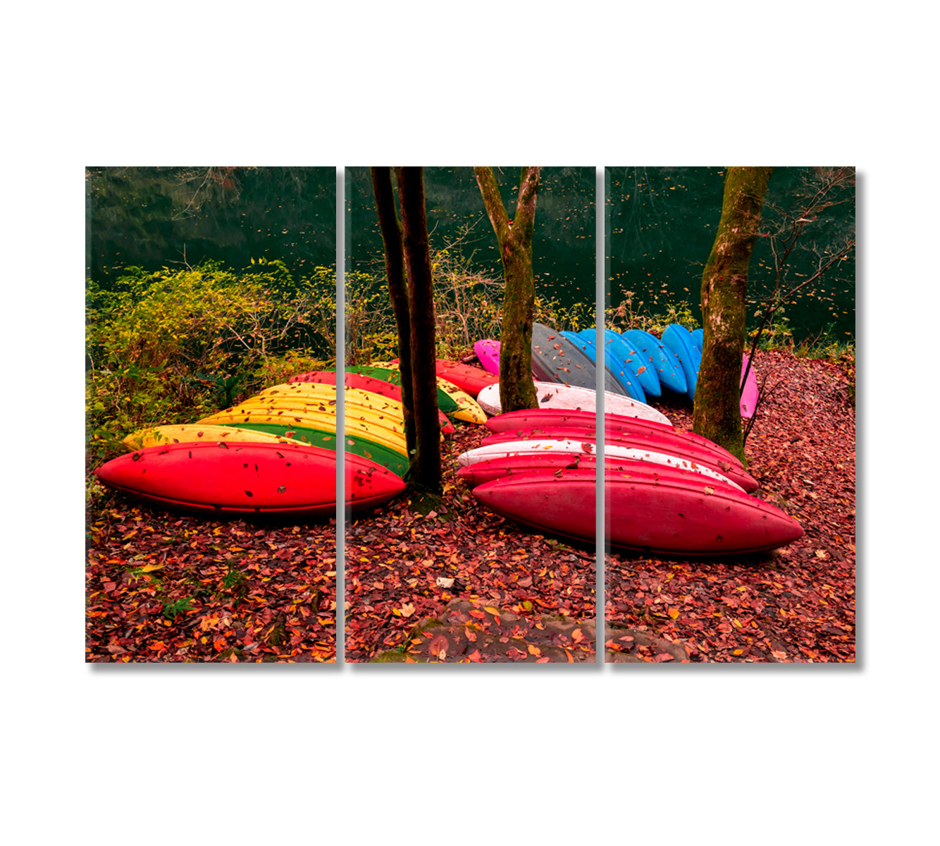 Boats Near Lake Framed Art Print-Canvas Print-CetArt-3 Panels-36x24 inches-CetArt