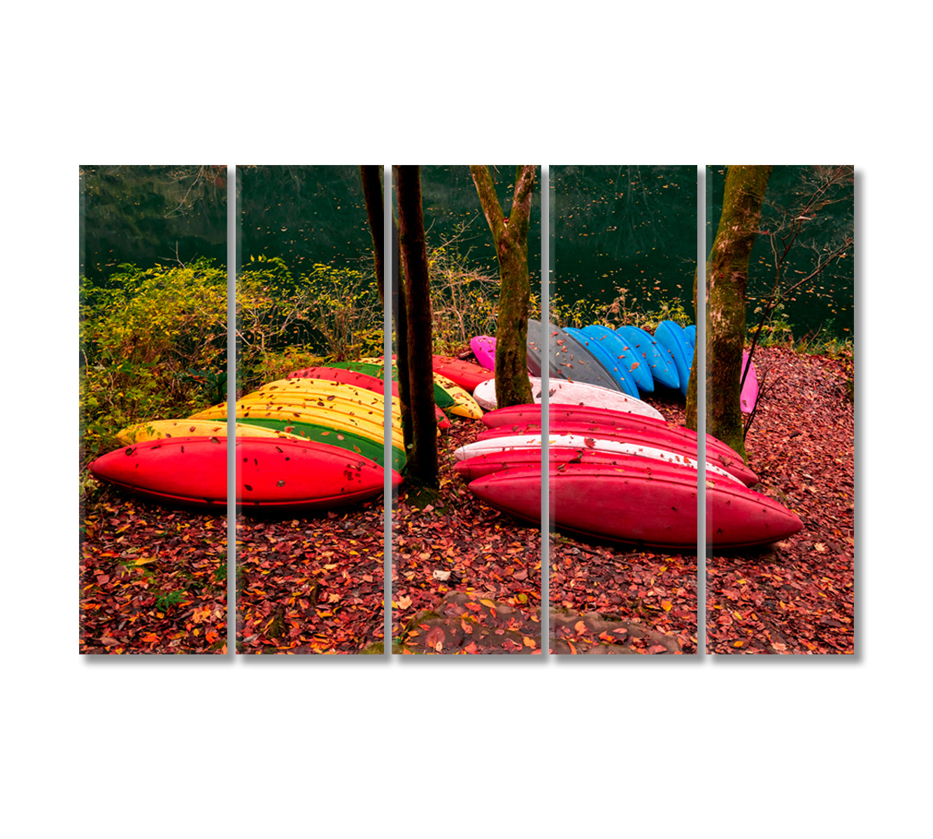 Boats Near Lake Framed Art Print-Canvas Print-CetArt-5 Panels-36x24 inches-CetArt