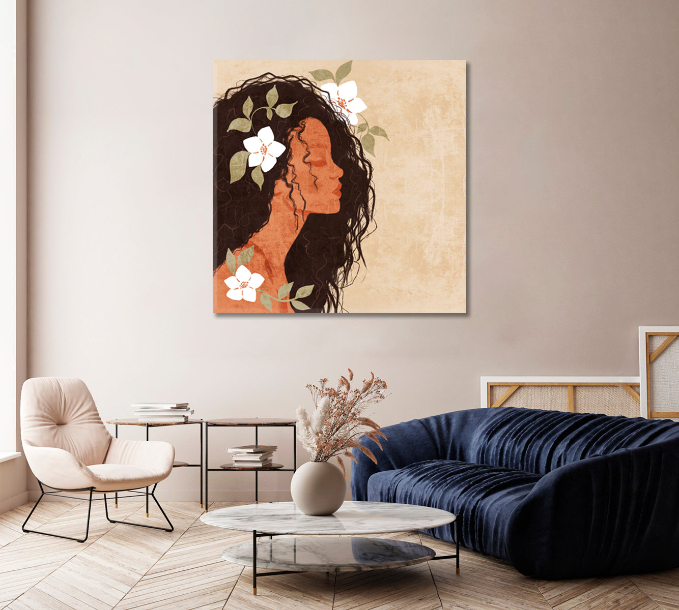 Girl in White Flowers Canvas Wall Art-Canvas Print-CetArt-1 panel-12x12 inches-CetArt