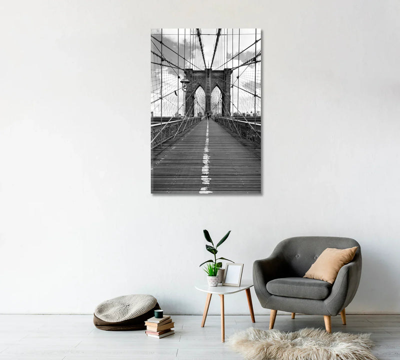 Brooklyn Bridge walkway black & white canvas