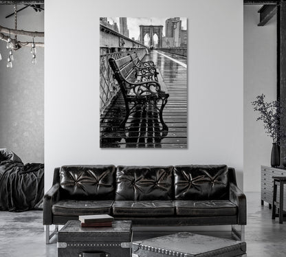 Brooklyn Bridge NY Black White Art Print-Canvas Print-CetArt-1 panel-16x24 inches-CetArt