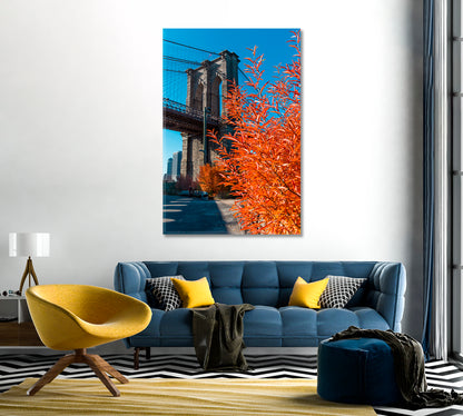 Brooklyn Bridge in Fall Wall Art-Canvas Print-CetArt-1 panel-16x24 inches-CetArt