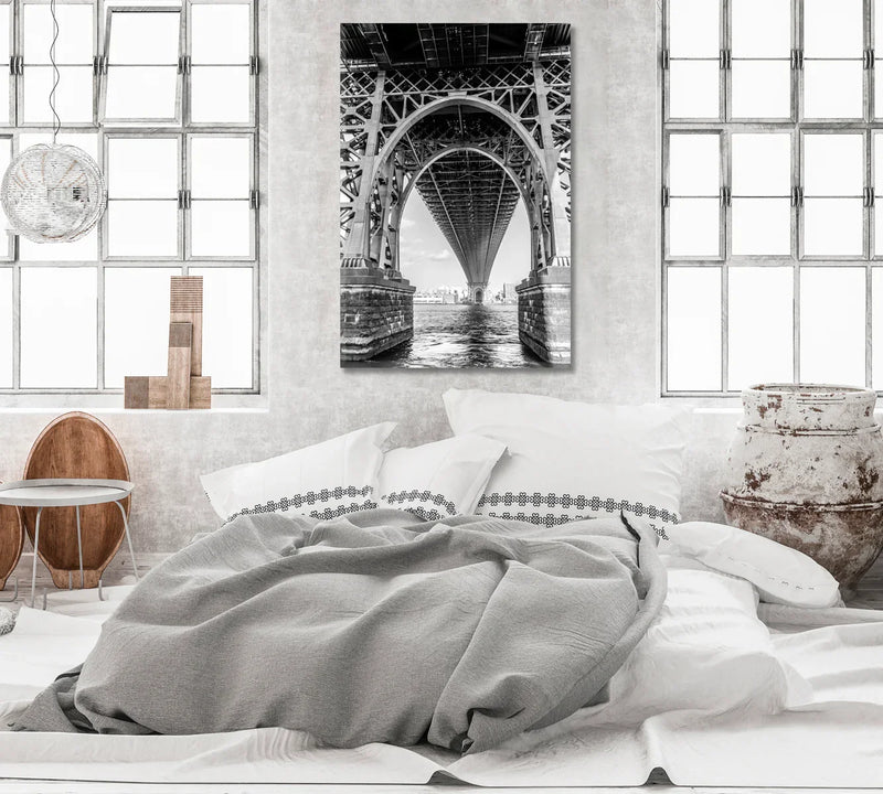 Under Manhattan Bridge canvas on a loft wall