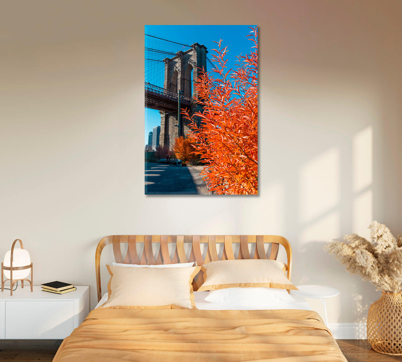 Brooklyn Bridge in Fall Wall Art-Canvas Print-CetArt-1 panel-16x24 inches-CetArt