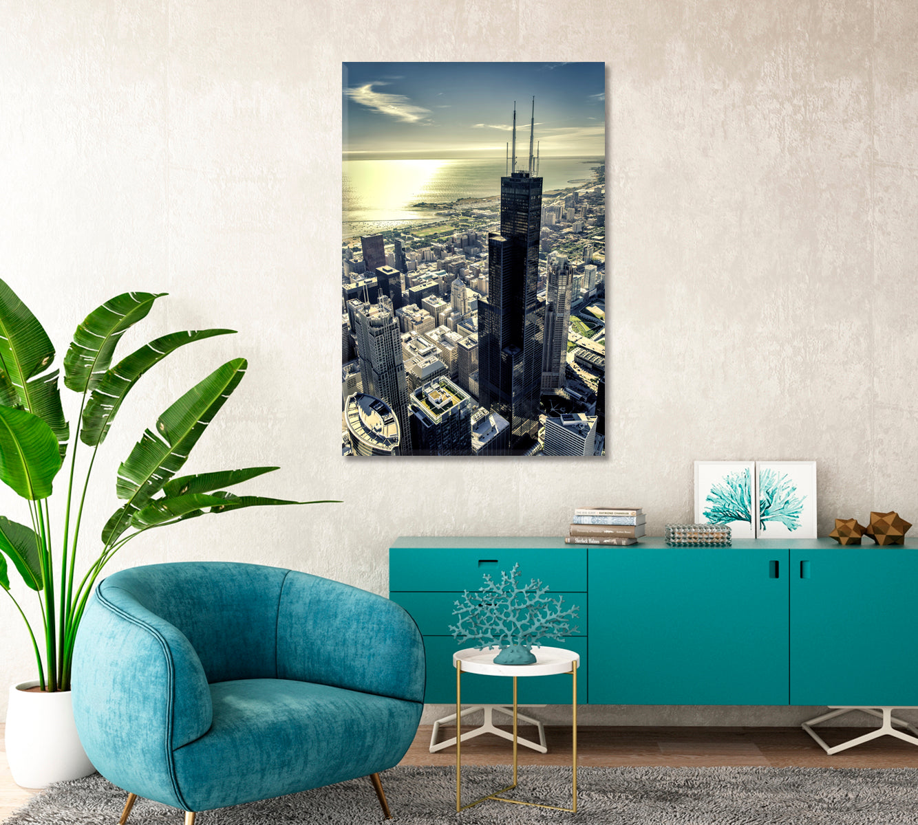 Chicago City Skyline Print Canvas Art-Canvas Print-CetArt-1 panel-16x24 inches-CetArt