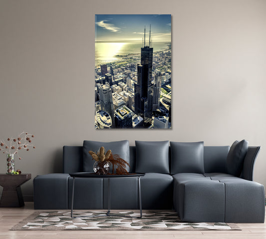 Chicago City Skyline Print Canvas Art-Canvas Print-CetArt-1 panel-16x24 inches-CetArt