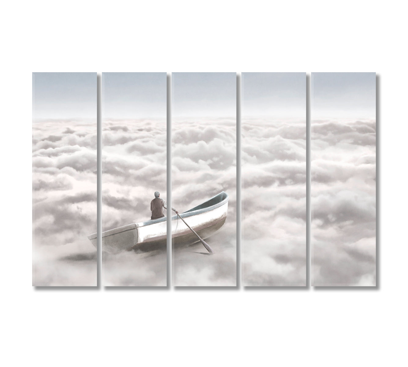 Boat in Clouds Sea Art Print-Canvas Print-CetArt-5 Panels-36x24 inches-CetArt