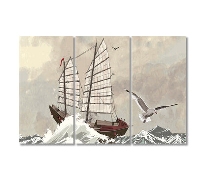 Old Sailing Ship Canvas Interior Design-Canvas Print-CetArt-3 Panels-36x24 inches-CetArt