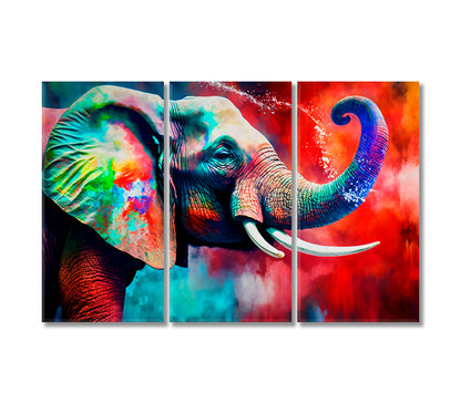 Colorful Elephant Canvas Home Decor-Canvas Print-CetArt-3 Panels-36x24 inches-CetArt
