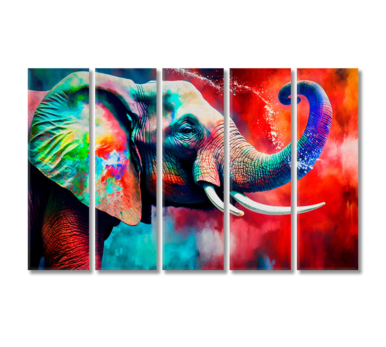 Colorful Elephant Canvas Home Decor-Canvas Print-CetArt-5 Panels-36x24 inches-CetArt