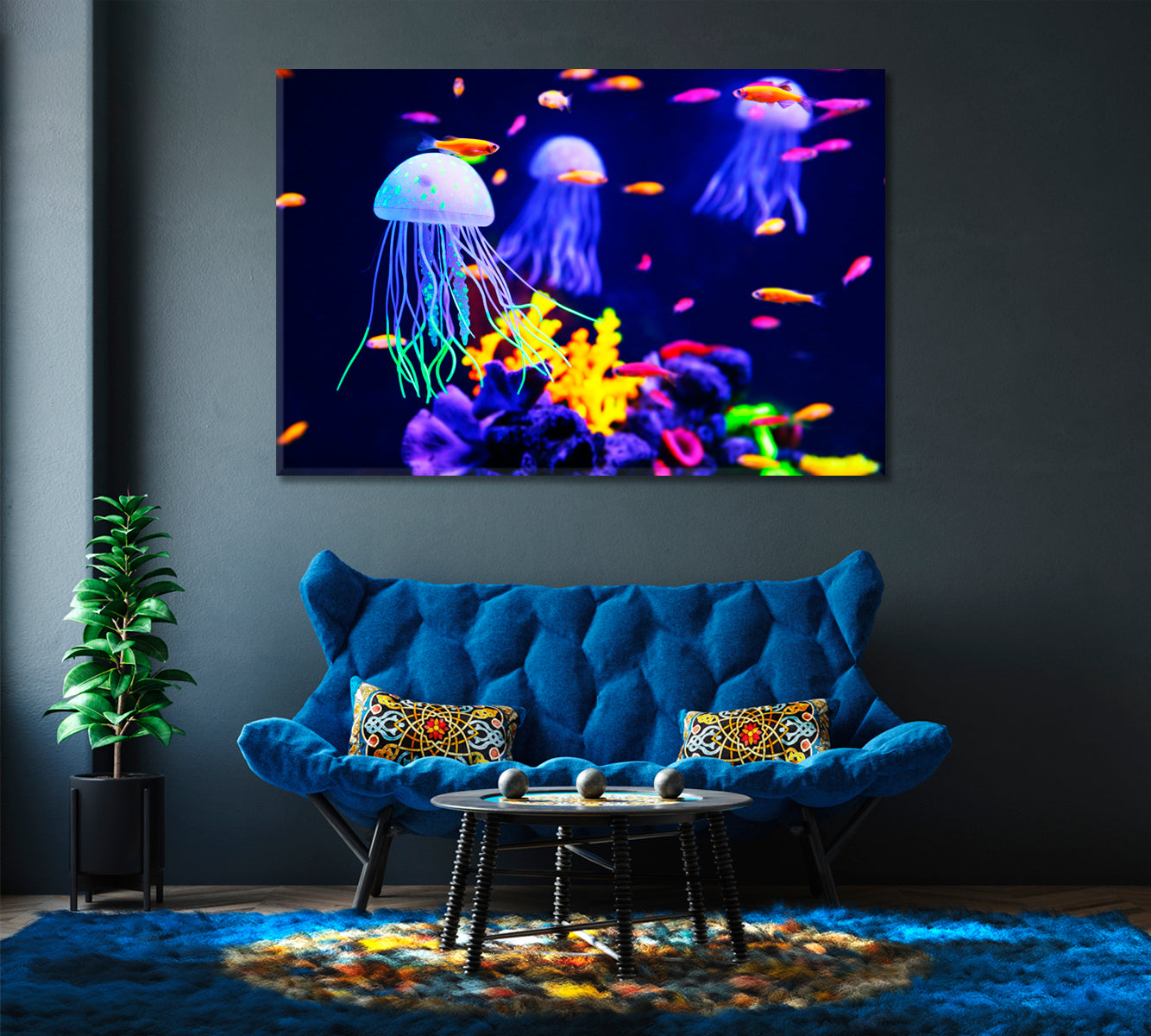 Colorful Jellyfish Canvas Wall Art Decor-Canvas Print-CetArt-1 Panel-24x16 inches-CetArt