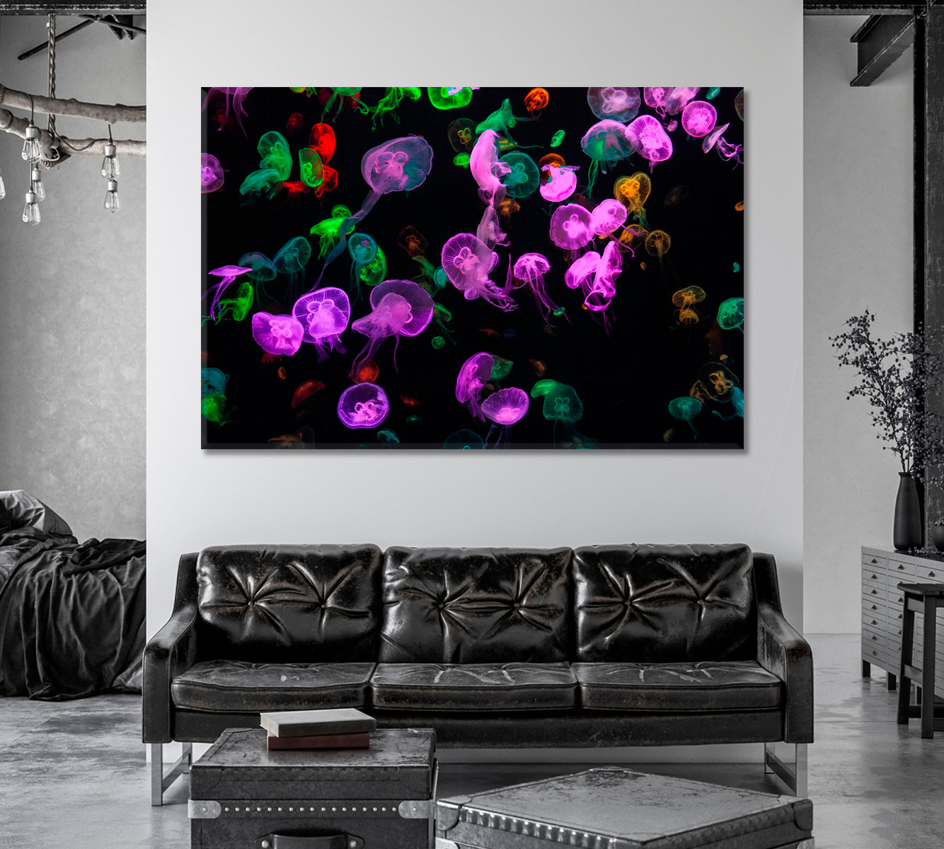 Colorful Jellyfish Underwater Home Wall Art-Canvas Print-CetArt-1 Panel-24x16 inches-CetArt