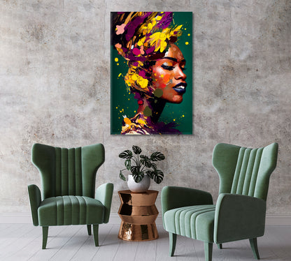 Colorful Woman Portrait Modern Wall Art-Canvas Print-CetArt-1 panel-16x24 inches-CetArt