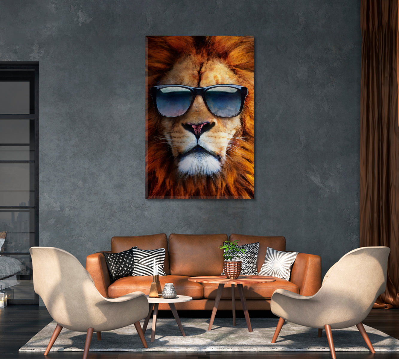 Lion with Sunglasses Creative Canvas Art-Canvas Print-CetArt-1 panel-16x24 inches-CetArt