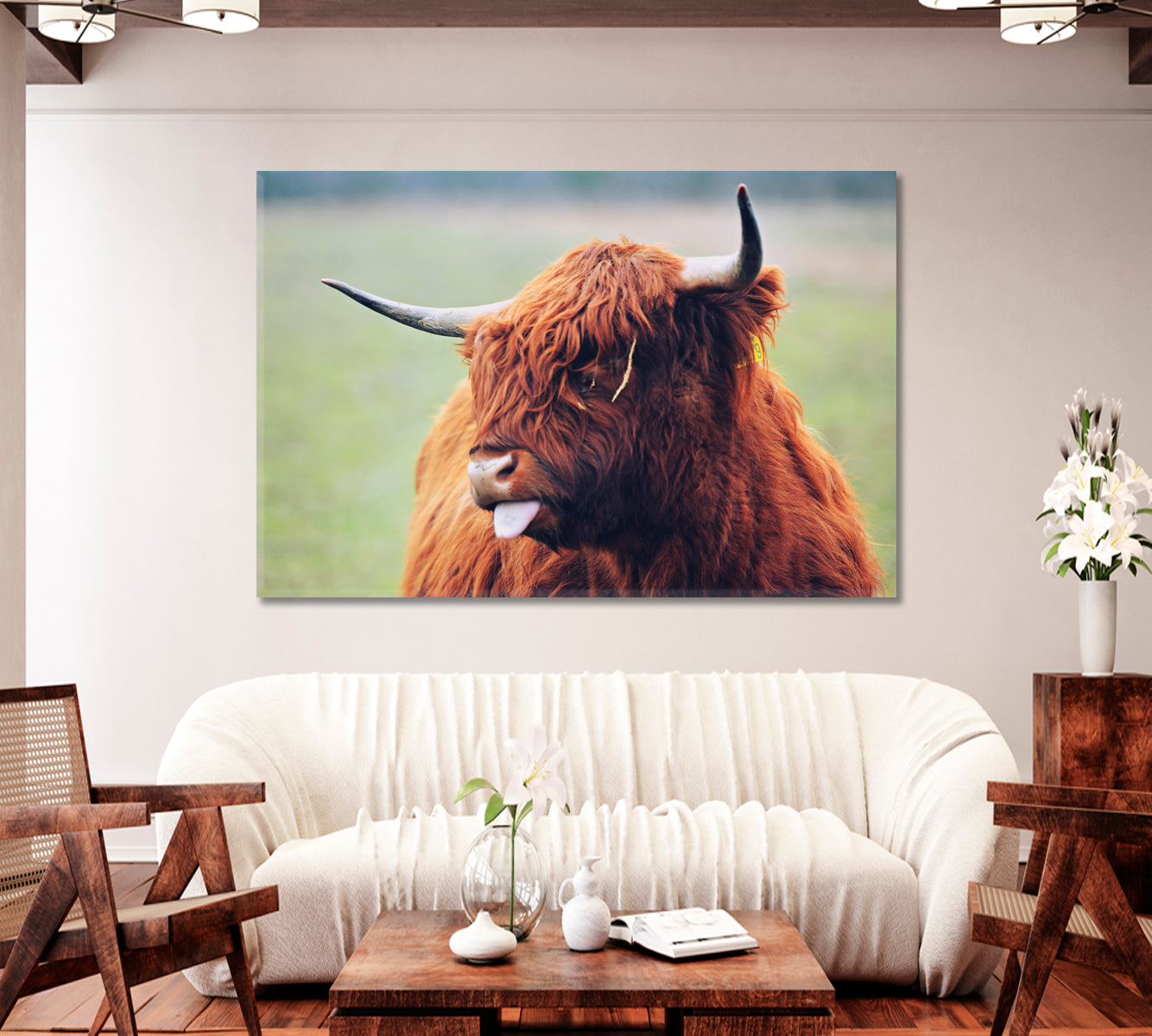 Cute Highland Cow Home Art Decor-Canvas Print-CetArt-1 Panel-24x16 inches-CetArt