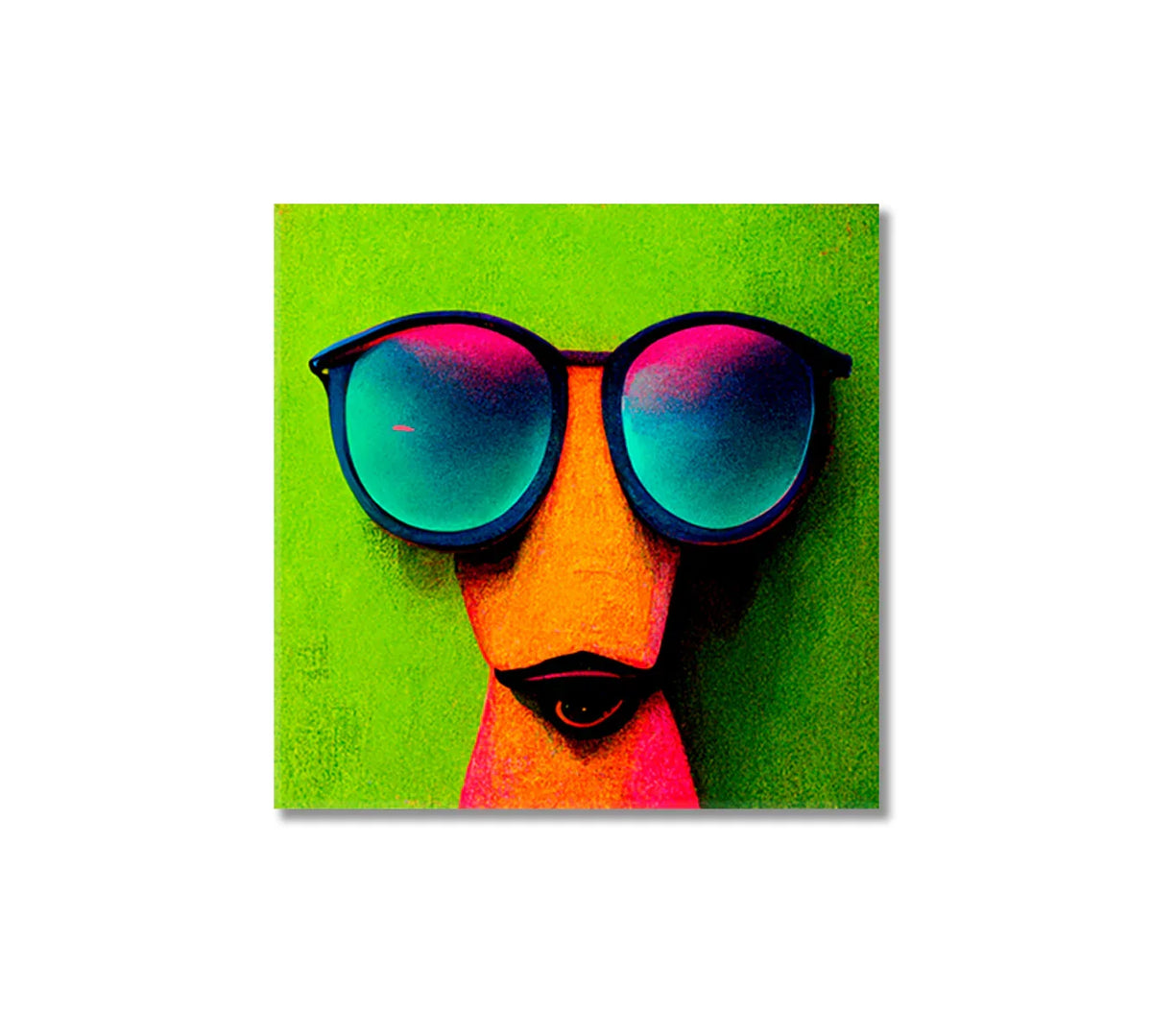 Pop art style dog in vibrant sunglasses on lime green background