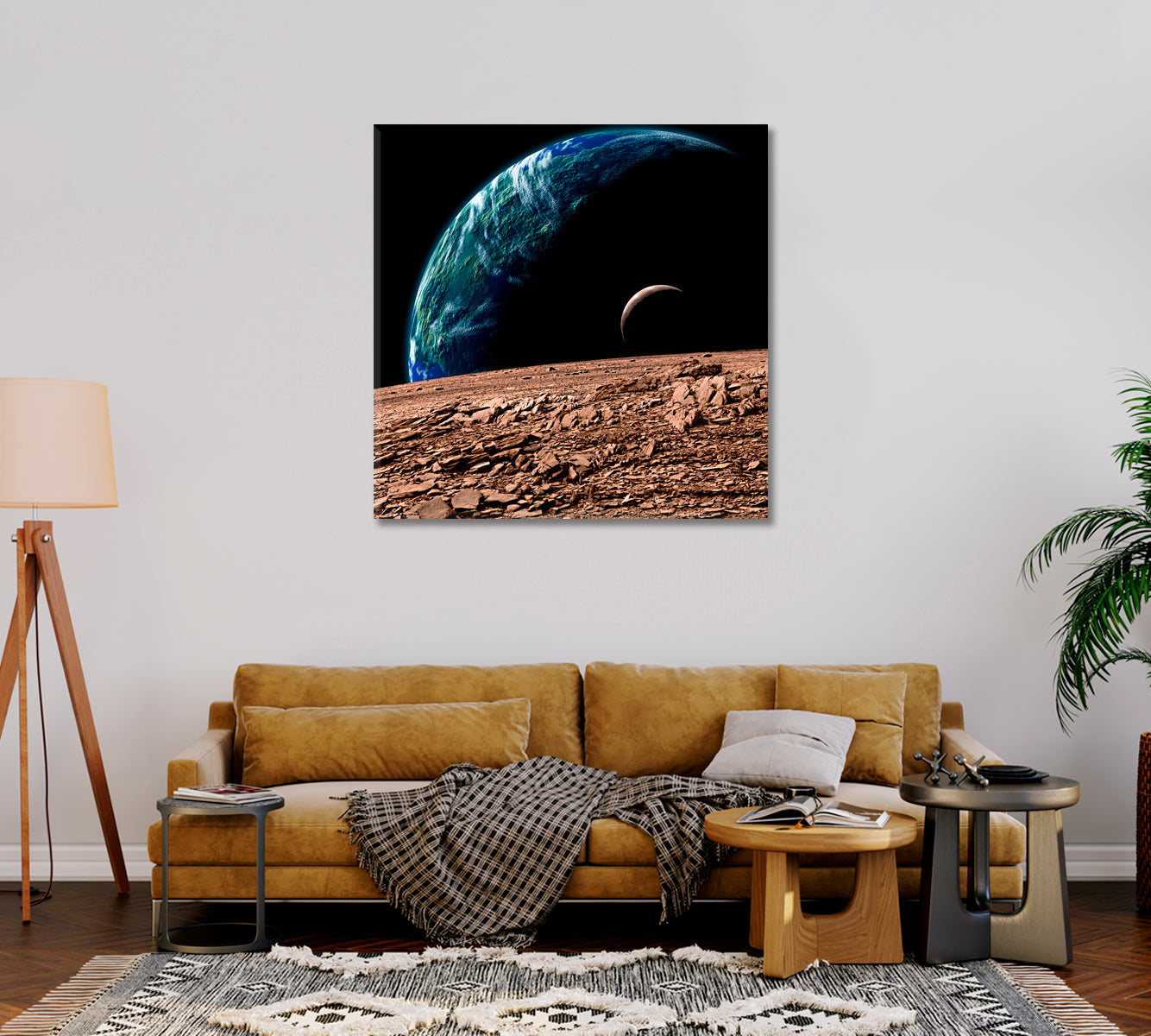 Earth in Deep Space Modern Art-Canvas Print-CetArt-1 panel-12x12 inches-CetArt