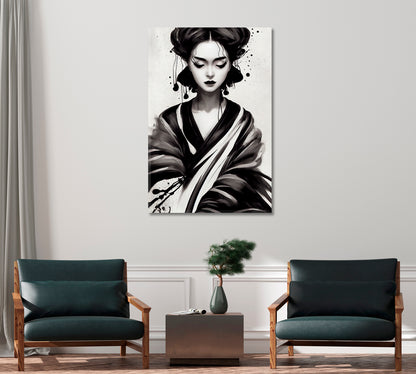 Geisha in Kimono Printing Art On Canvas-Canvas Print-CetArt-1 panel-16x24 inches-CetArt