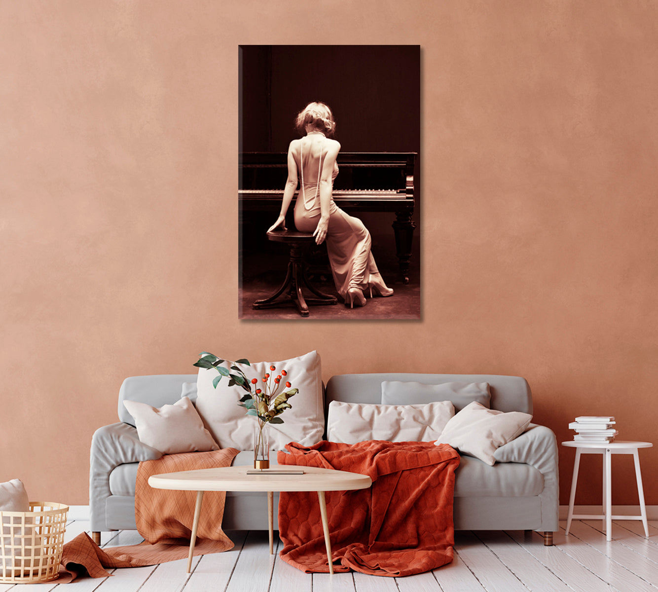 Woman with Piano Vintage Wall Art-Canvas Print-CetArt-1 panel-16x24 inches-CetArt