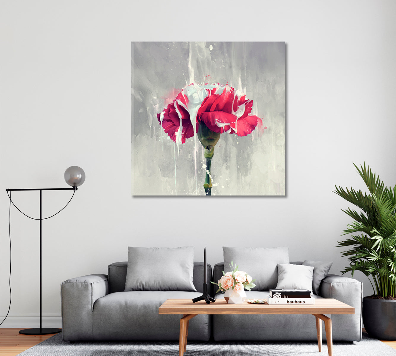 Red Carnation Flower Canvas Wall Art-Canvas Print-CetArt-1 panel-12x12 inches-CetArt