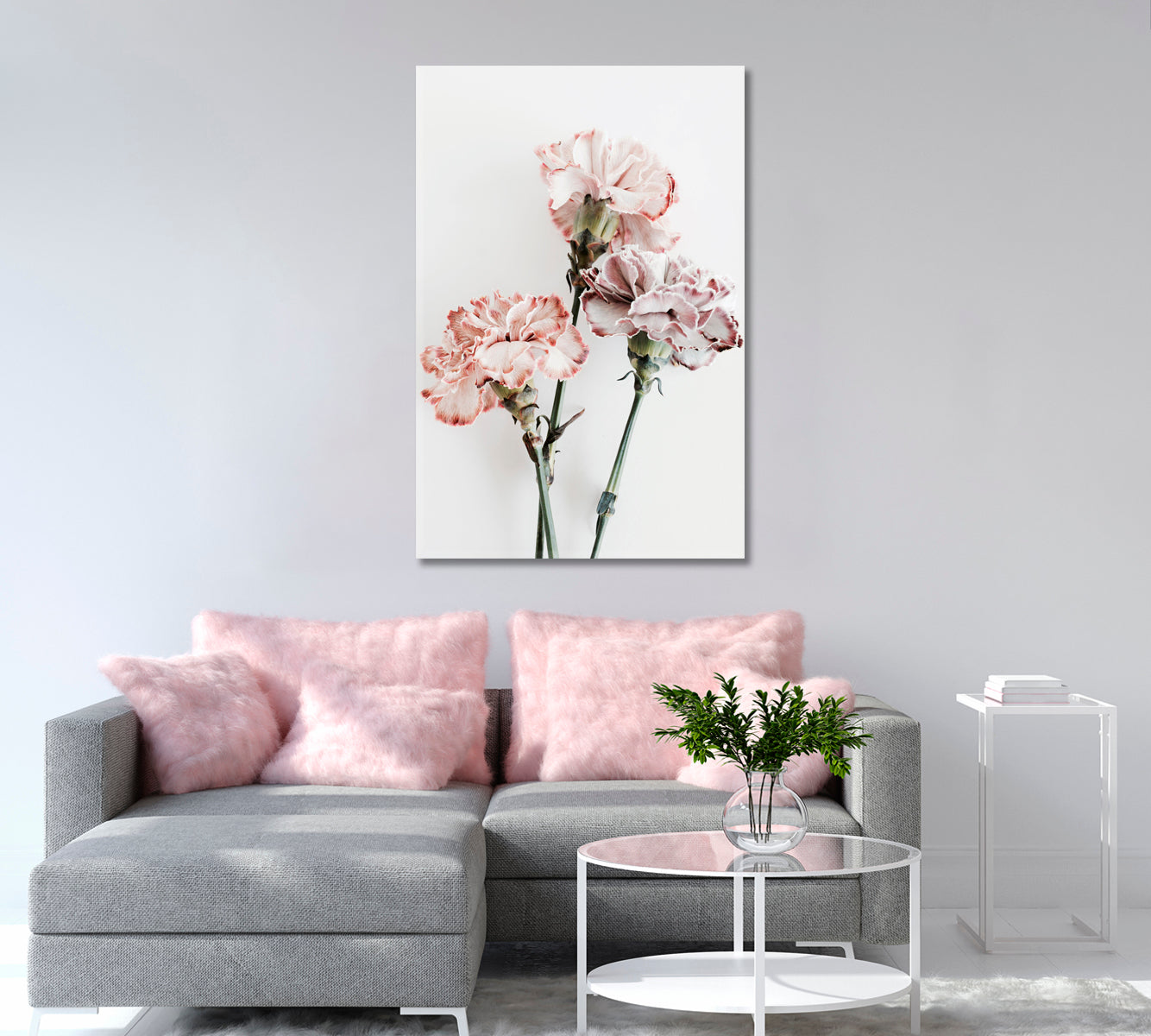 Delicate Carnation Flowers Canvas Art Stretched-Canvas Print-CetArt-1 panel-16x24 inches-CetArt