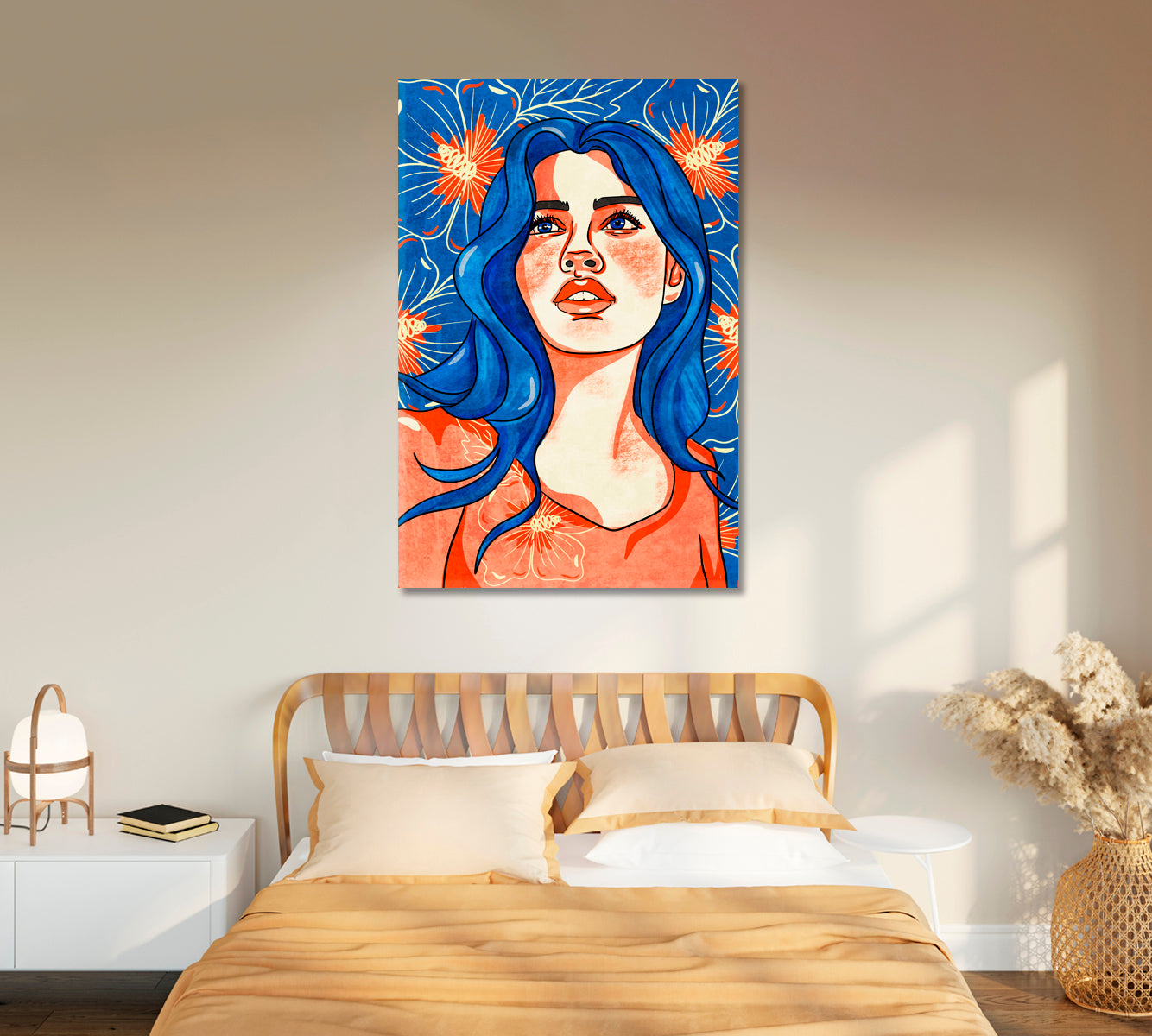 Flower Women Portrait Wall Art-Canvas Print-CetArt-1 panel-16x24 inches-CetArt