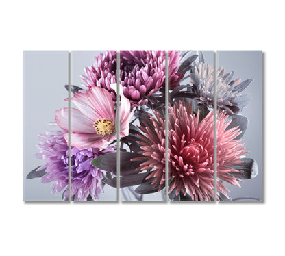 Purple Asters Flowers Art For Home-Canvas Print-CetArt-5 Panels-36x24 inches-CetArt