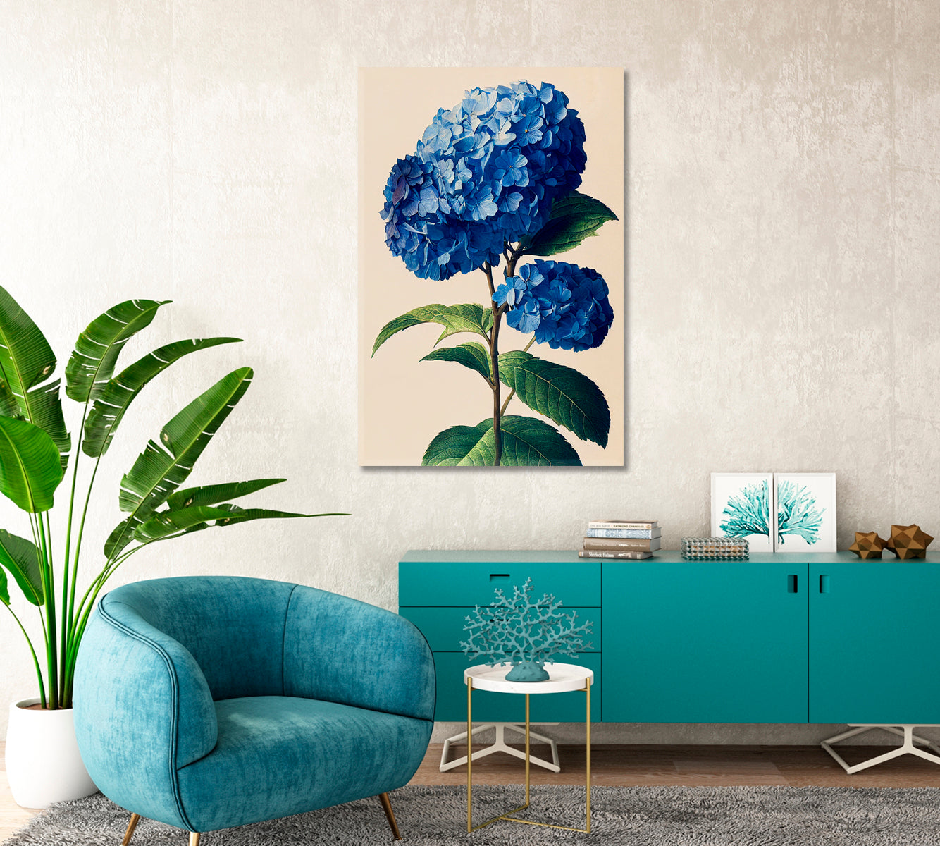 Blue Hydrangea Flower Frame Wall Art-Canvas Print-CetArt-1 panel-16x24 inches-CetArt