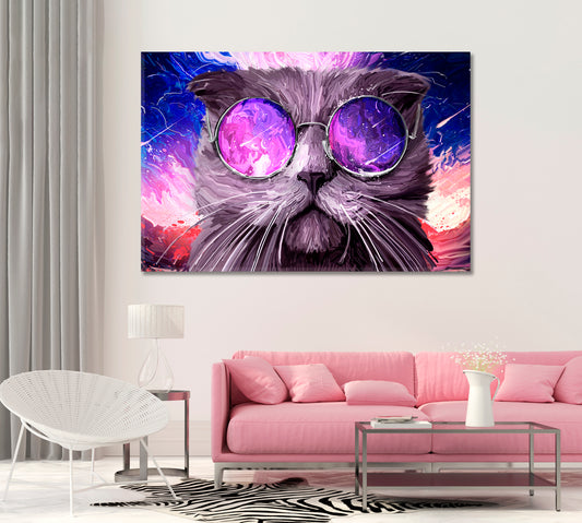 Funny Cat in Glasses Art Canvas Print-Canvas Print-CetArt-1 Panel-24x16 inches-CetArt