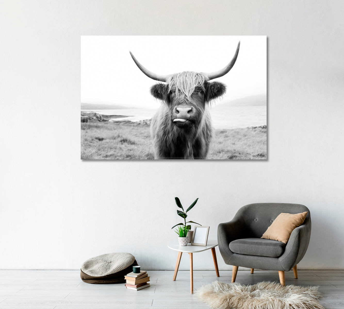 Funny Highland Cow Wall Art Decor-Canvas Print-CetArt-1 Panel-24x16 inches-CetArt