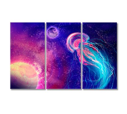 Space Jellyfish Modern Wall Art-Canvas Print-CetArt-3 Panels-36x24 inches-CetArt