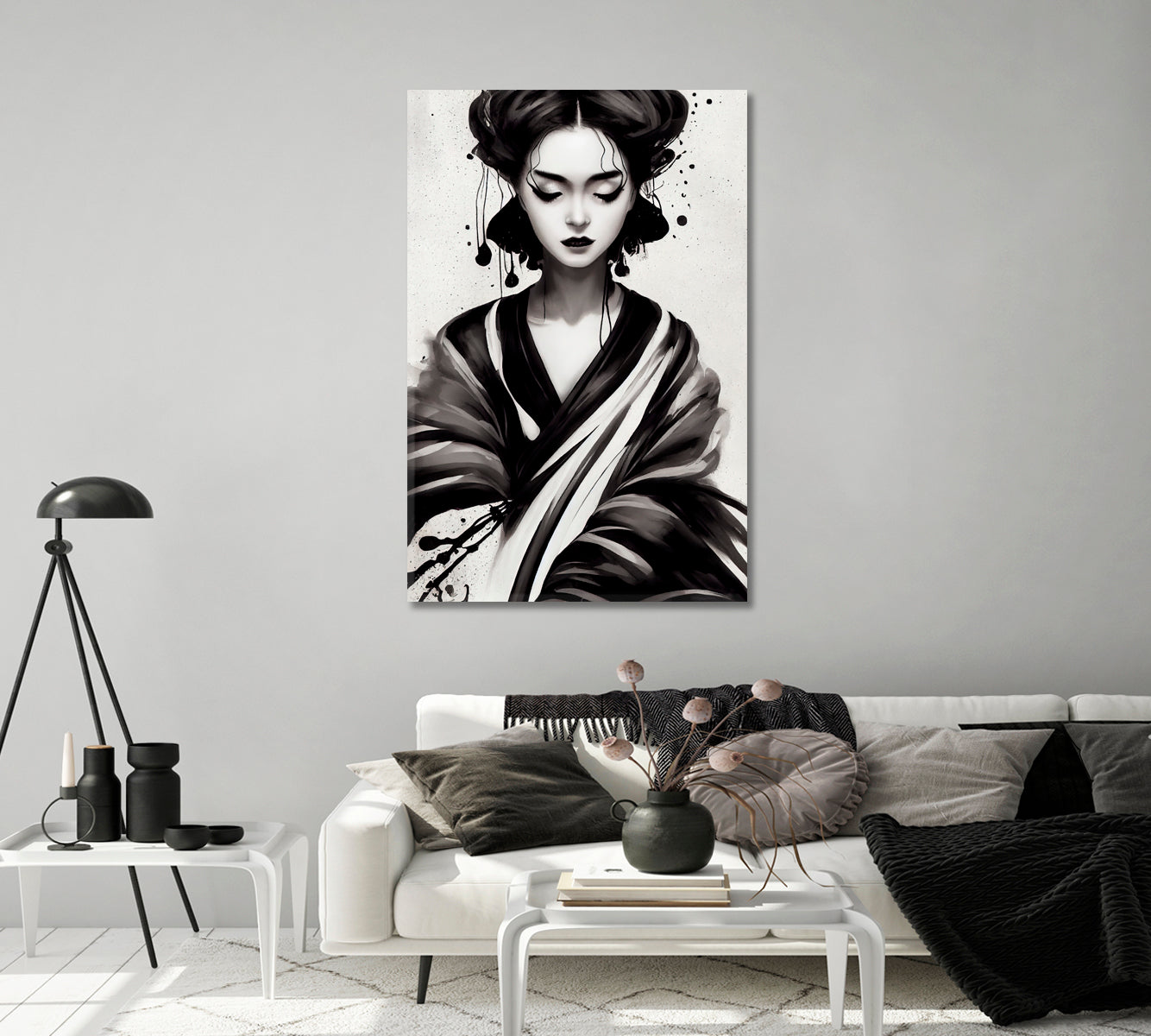 Geisha in Kimono Printing Art On Canvas-Canvas Print-CetArt-1 panel-16x24 inches-CetArt