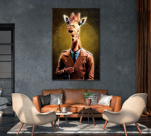 Giraffe in Jacket Office Canvas Print-Canvas Print-CetArt-1 panel-16x24 inches-CetArt