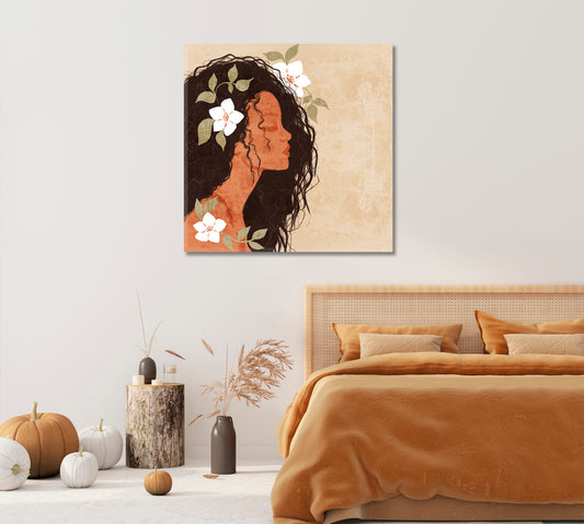 Girl in White Flowers Canvas Wall Art-Canvas Print-CetArt-1 panel-12x12 inches-CetArt