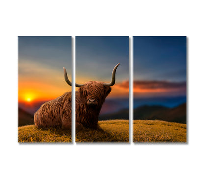 Beautiful Highland Cattle Home Art Decor-Canvas Print-CetArt-3 Panels-36x24 inches-CetArt
