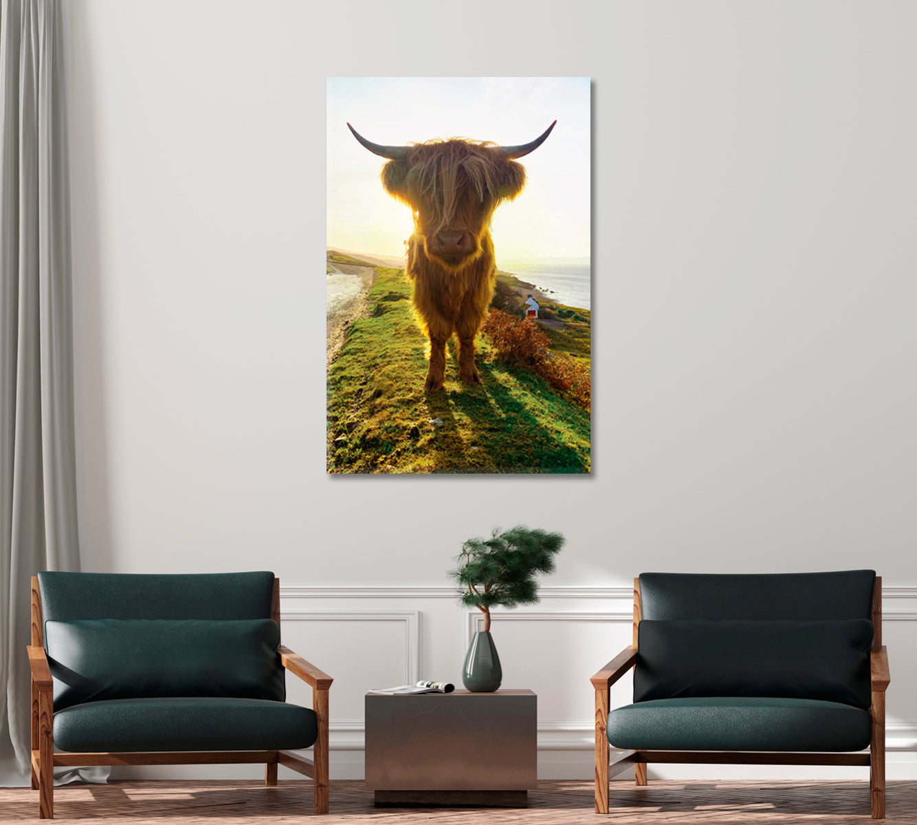 Highland Cow at Sunset Home Wall Art-Canvas Print-CetArt-1 panel-16x24 inches-CetArt