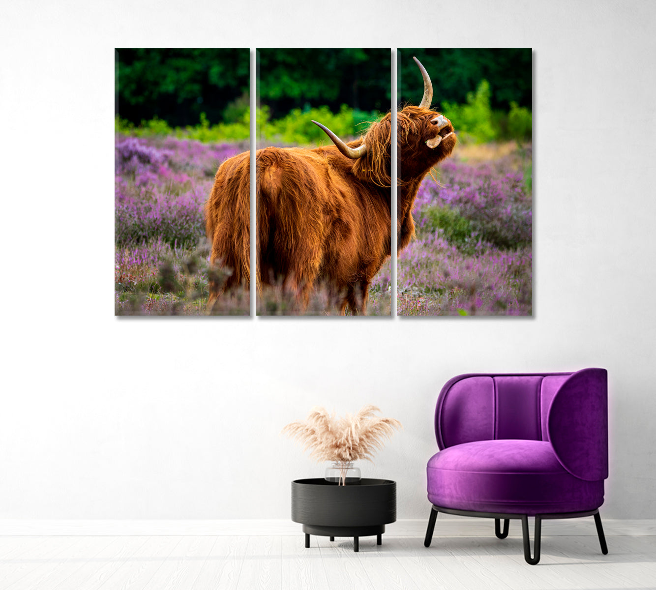 Highland Cows in Meadow Wall Art Decor-Canvas Print-CetArt-1 Panel-24x16 inches-CetArt