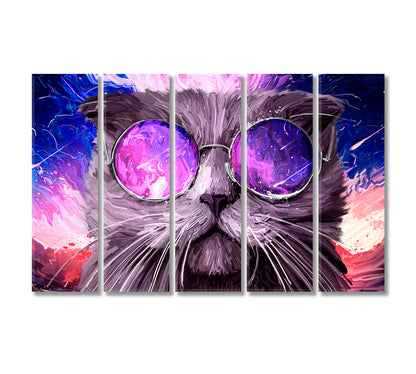 Funny Cat in Glasses Art Canvas Print-Canvas Print-CetArt-5 Panels-36x24 inches-CetArt