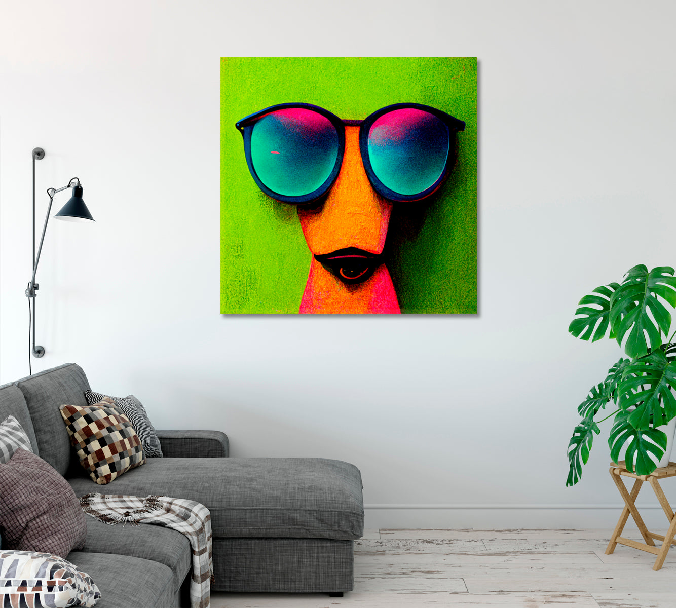 Hipster Dog in Sunglasses Modern Art-Canvas Print-CetArt-1 panel-12x12 inches-CetArt