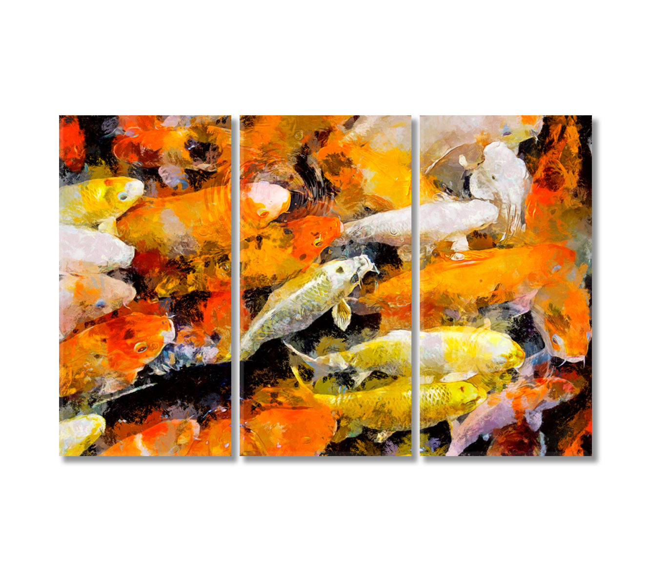 Japanese Koi Fishes Art For Home-Canvas Print-CetArt-3 Panels-36x24 inches-CetArt