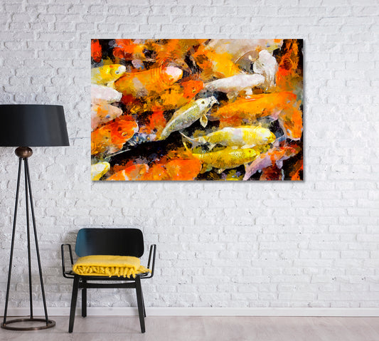 Japanese Koi Fishes Art For Home-Canvas Print-CetArt-1 Panel-24x16 inches-CetArt