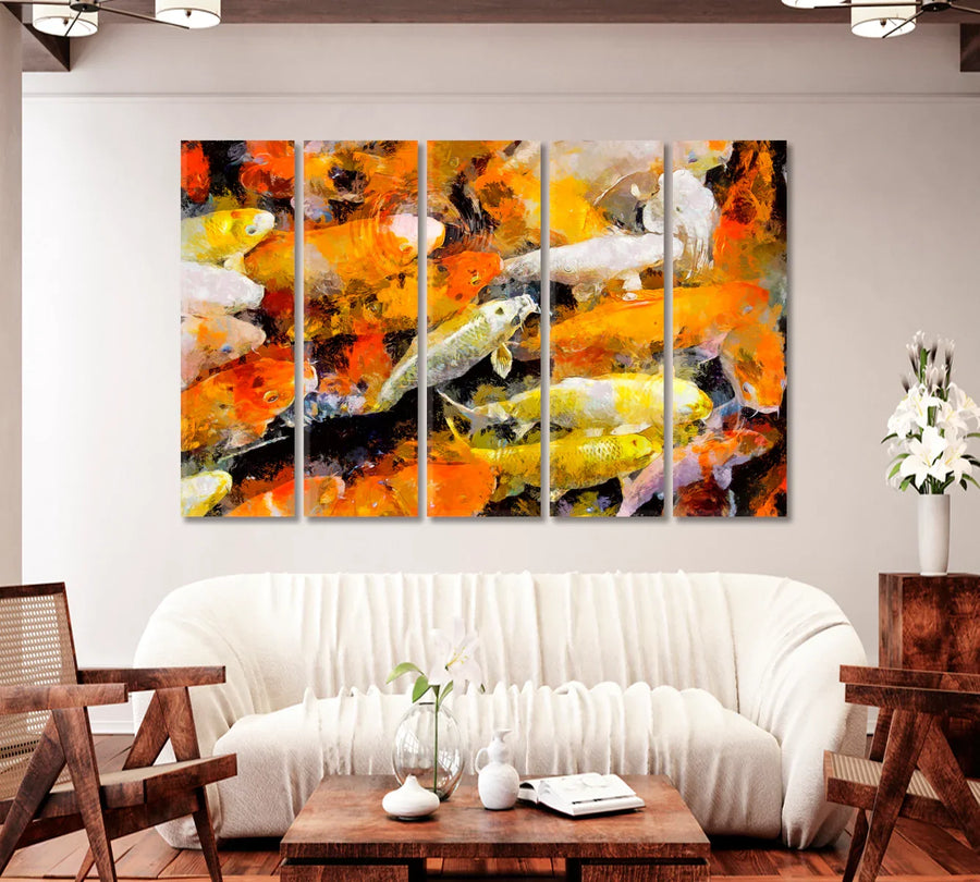 Koi Fishes Canvas Print in multi-panel layout